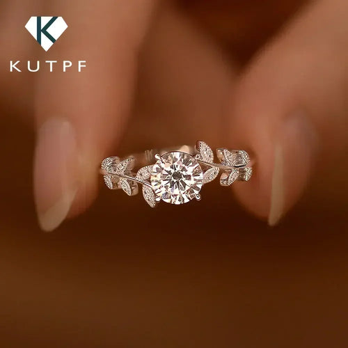 1CT Leaf Moissanite Diamond Engagement Rings with GRA for Women 925 Sterling Silver Plated  White Gold Wedding Band Promise Ring